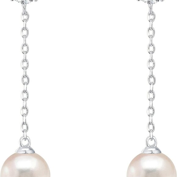 14K Gold Plated 925 Sterling Silver Posts Shell Pearl Dangle Drop Earrings | Bri - Picture 3 of 5